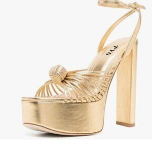 FYS Women Open Square Toe Sandals Platform Chunky Block High Heels Gold